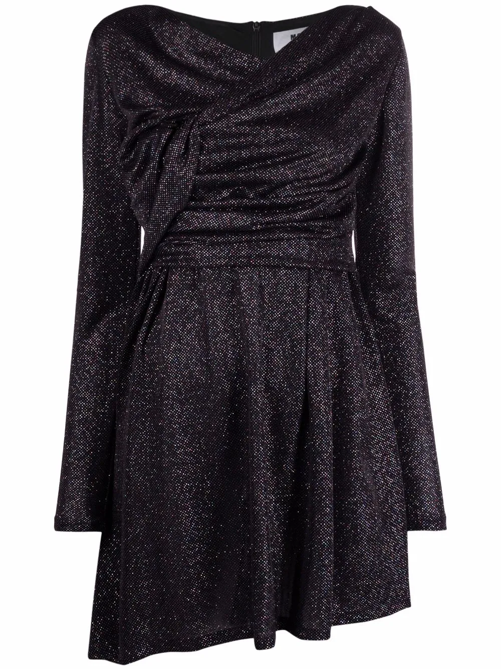 Msgm Gem-embellished Twist-front Skater Dress In Schwarz