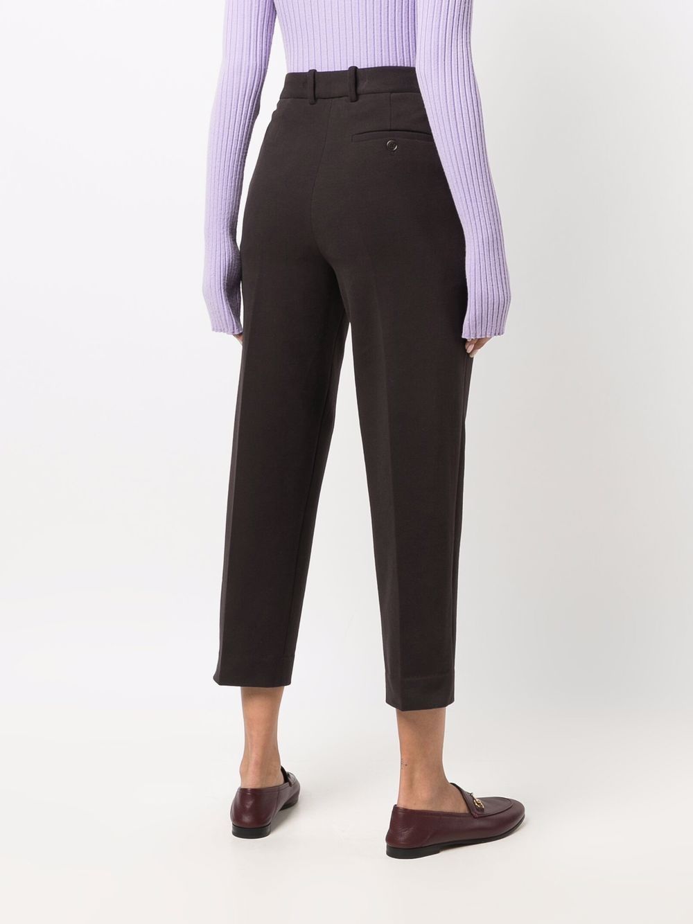 Shop Circolo 1901 Pressed-crease High-rise Cropped Trousers In Brown