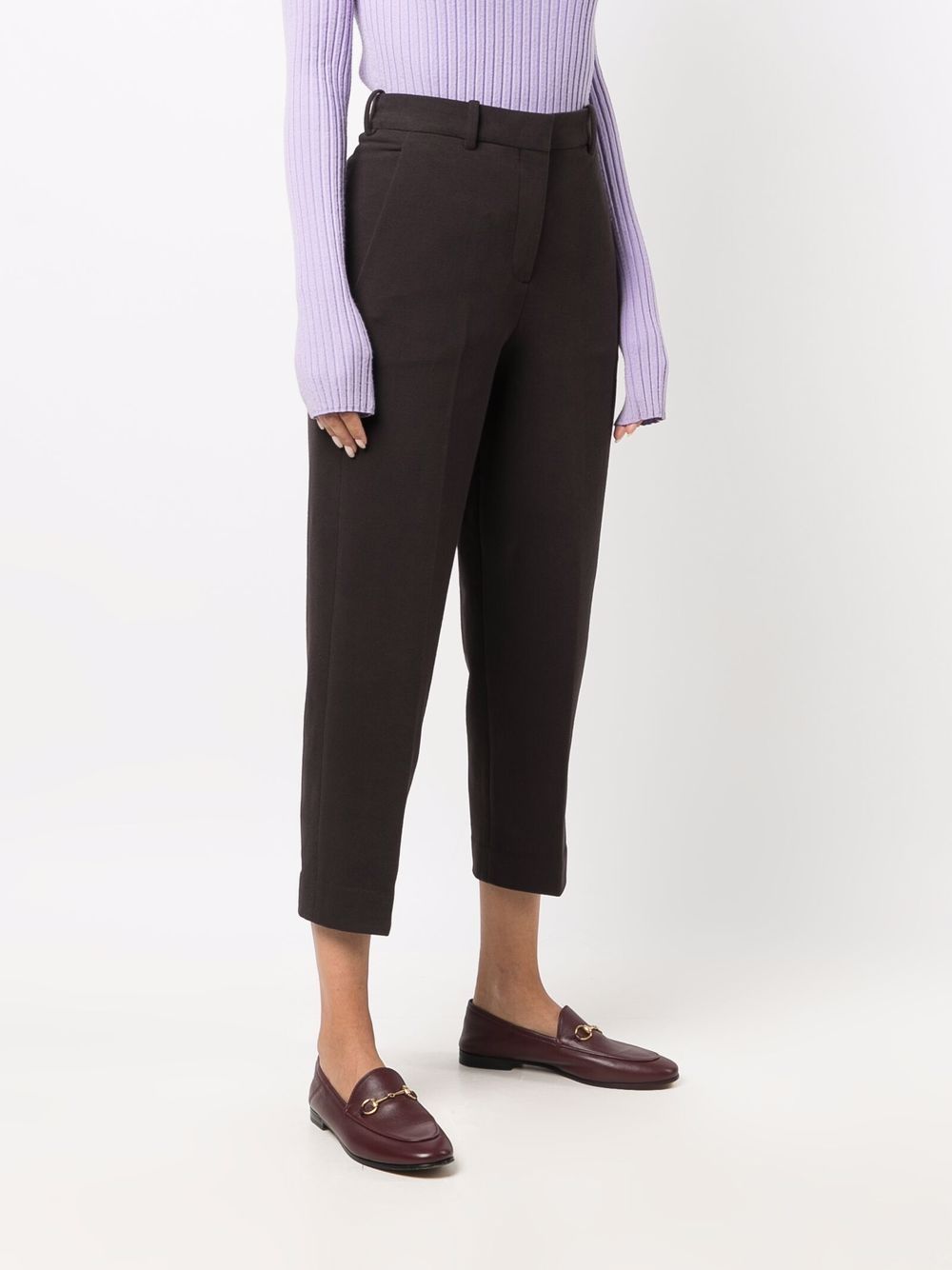 Shop Circolo 1901 Pressed-crease High-rise Cropped Trousers In Brown