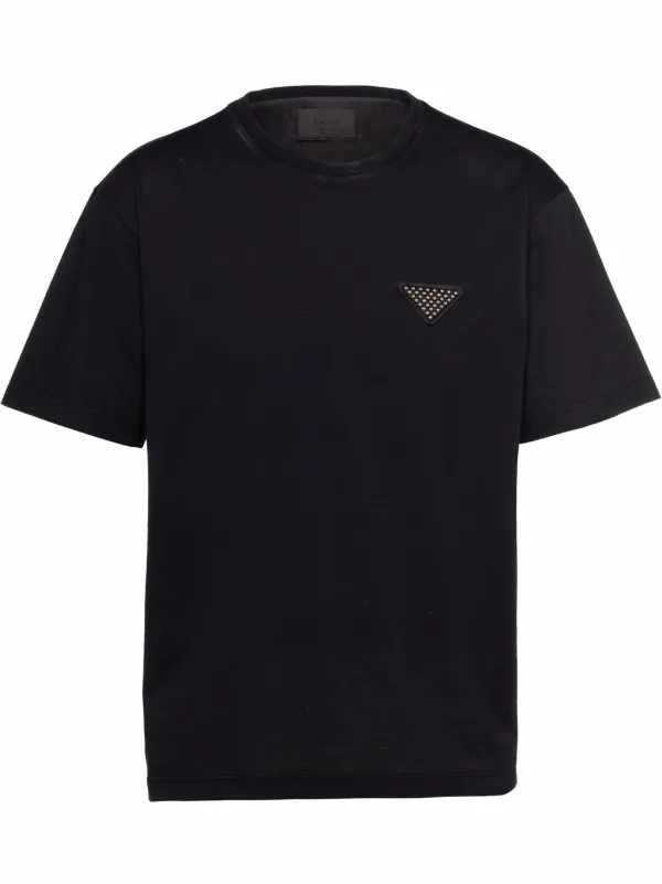 Shop Prada studded-logo crew-neck short-sleeve T-shirt with