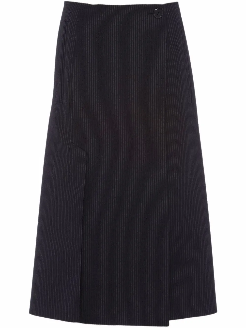 Prada Pinstripe Wrap-front Midi Skirt In Schwarz