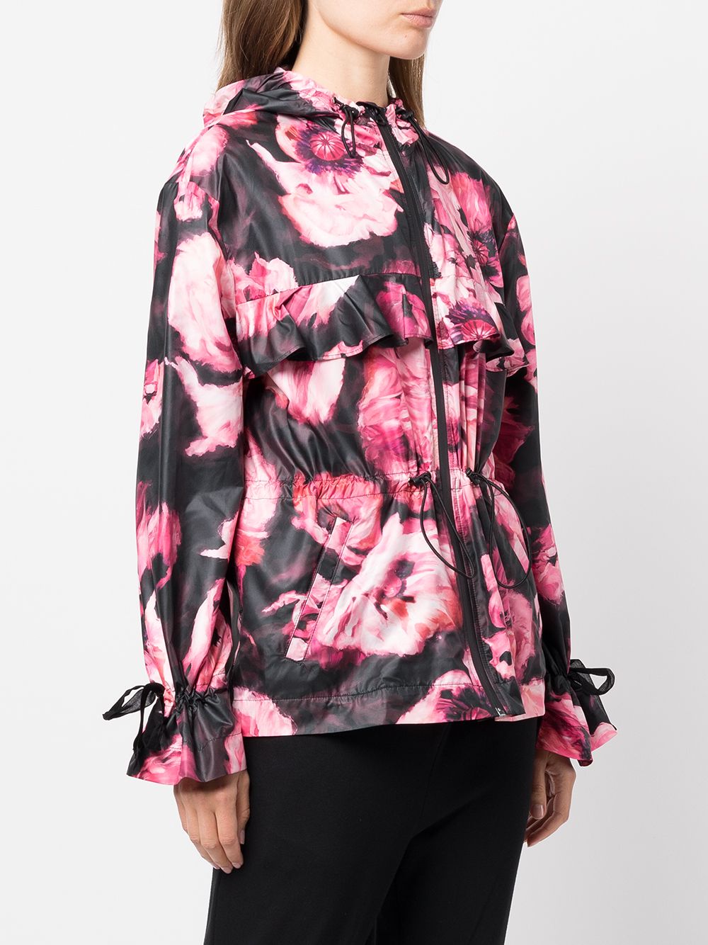 marchesa notte floral-print hooded jacket - black