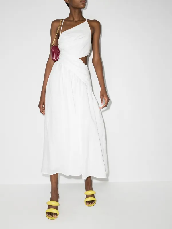 asymmetric neckline midi dress