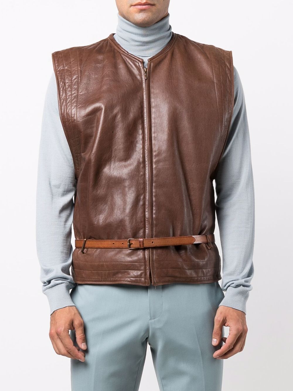 Pre-owned Versace 1980s Belted Leather Waistcoat In Brown