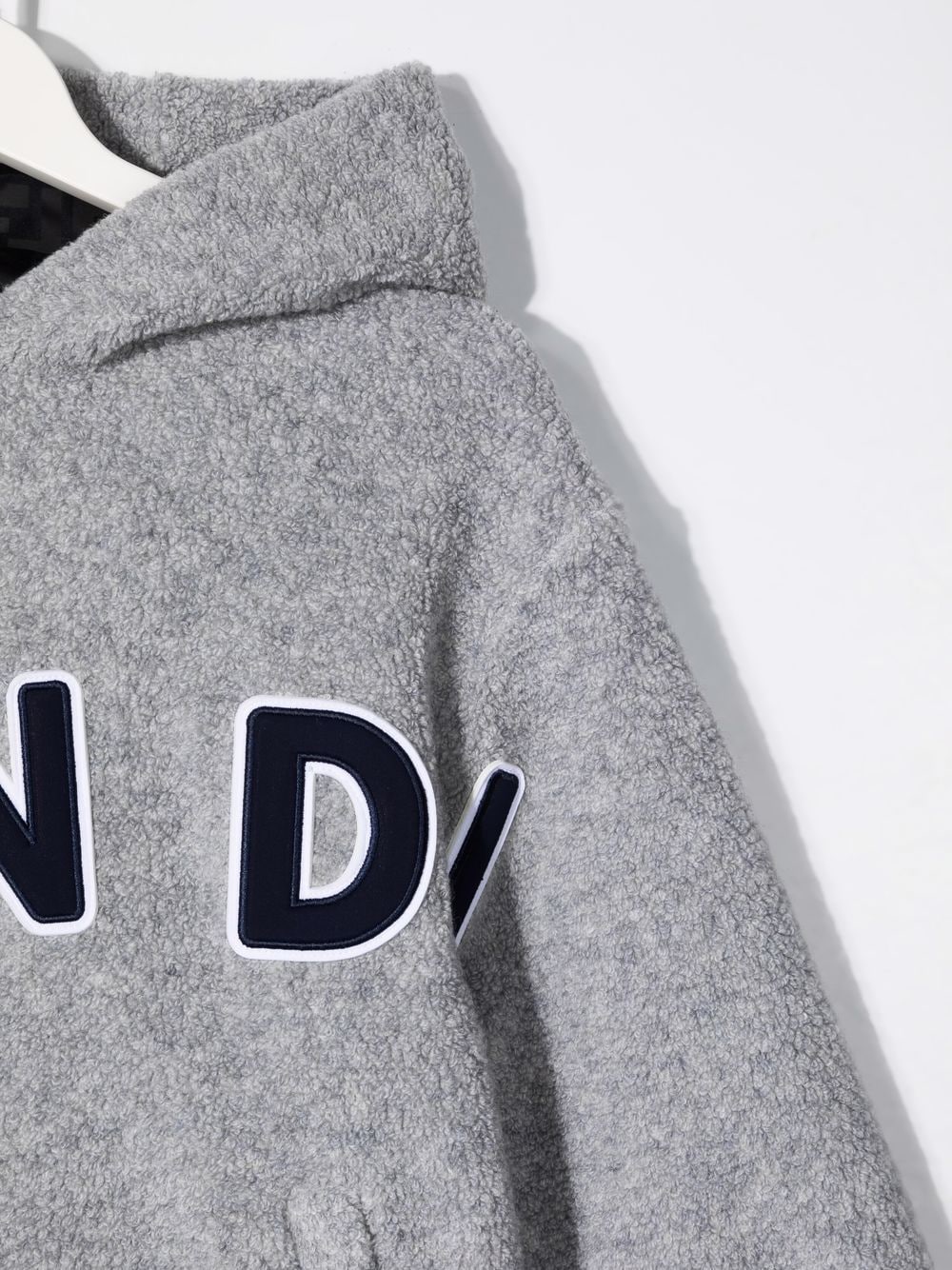 Shop Fendi Teddy Fleece Logo Hoodie In Grey