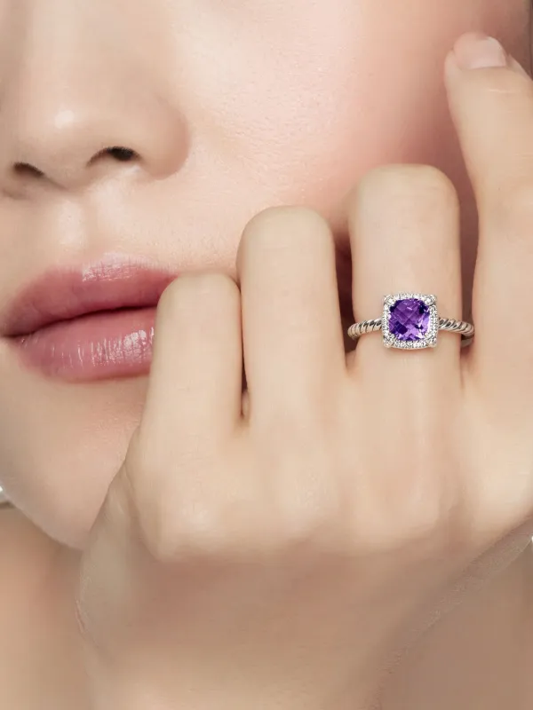 David Yurman Sterling Silver Petite Chatelaine Amethyst And Diamond Ring  (7mm) Silver FARFETCH PH