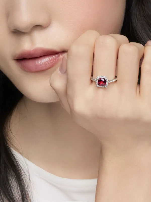Bague En Argent 925 Rhodié Taille 52 - Sertie Rubis Et Cz, 7 Mm - Marque Dolly-Bijoux, Neuve Avec étiquettes