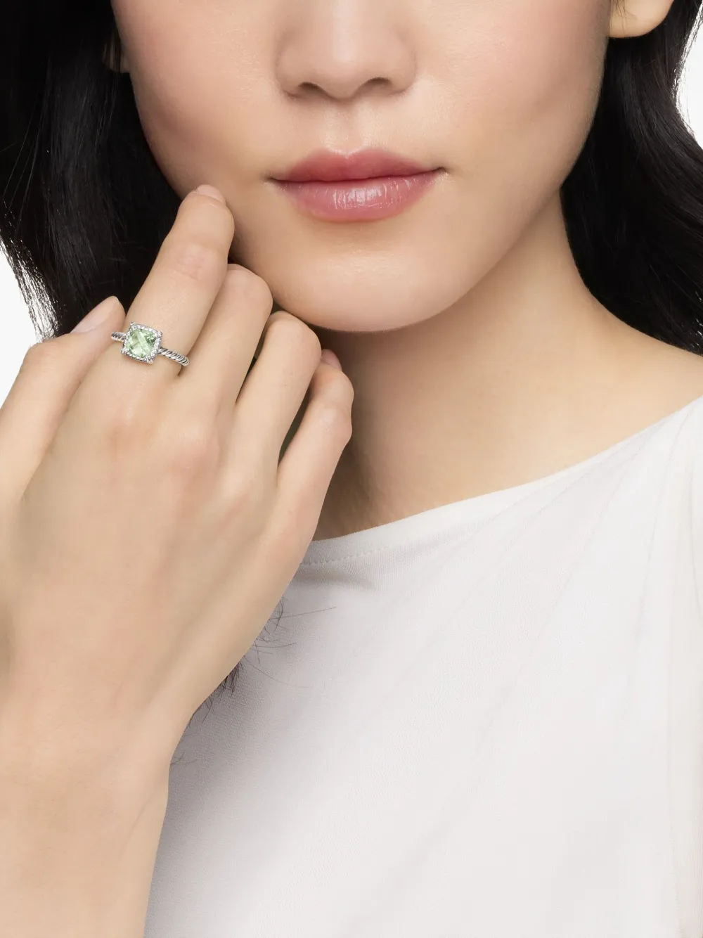 David Yurman sterling silver Petite Chatelaine prasiolite and diamond ring (7mm) | Image 2