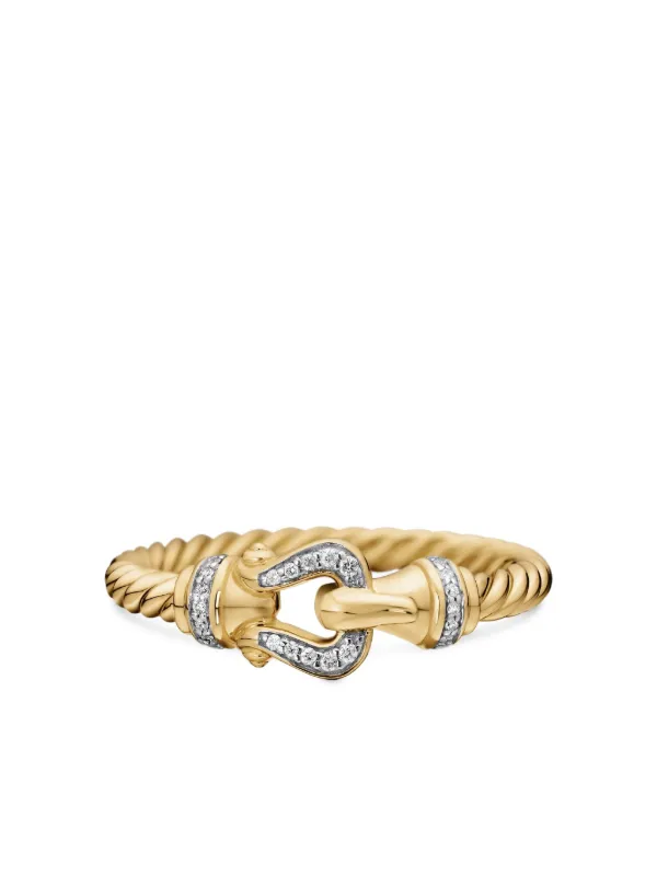 David Yurman 18kt Yellow Gold Petite Buckle Diamond Ring (2mm)