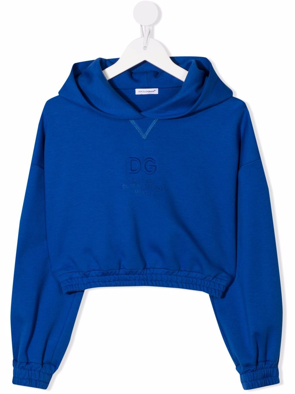 Dolce & Gabbana Kids' Logo-debossed Cropped Hoodie In Blue