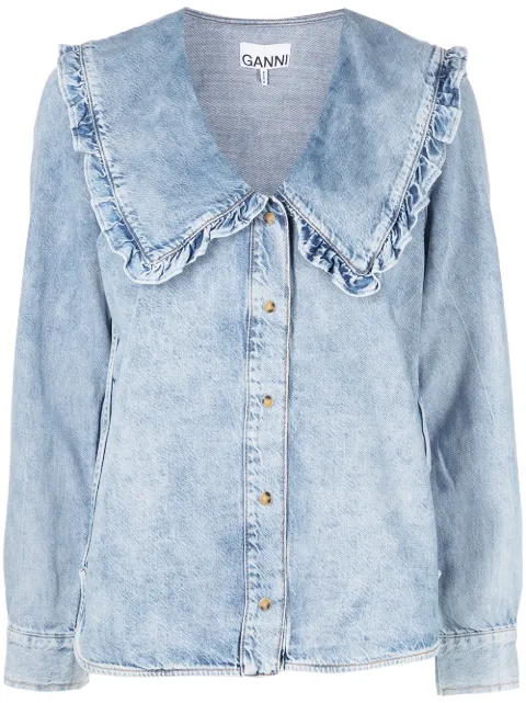 GANNI ruffled-collar Stonewashed Denim 