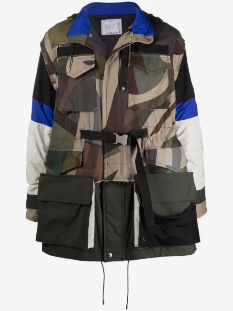 sacai camouflage-print hooded coat