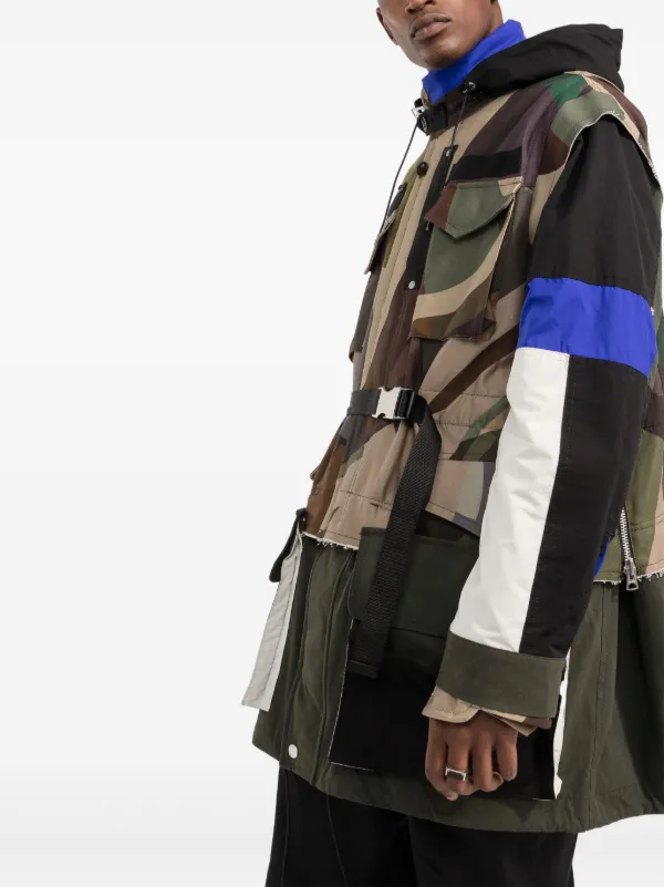 Sacai camouflage-print Hooded Coat | Green | FARFETCH RO