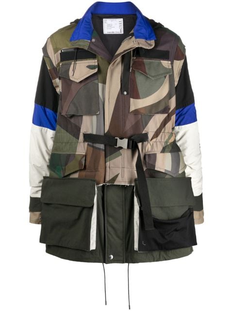 sacai camouflage-print hooded coat