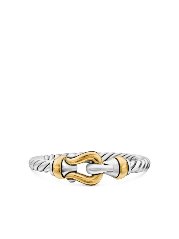 David Yurman 18kt Yellow Gold and Sterling Silver Petite Buckle Ring (2mm)