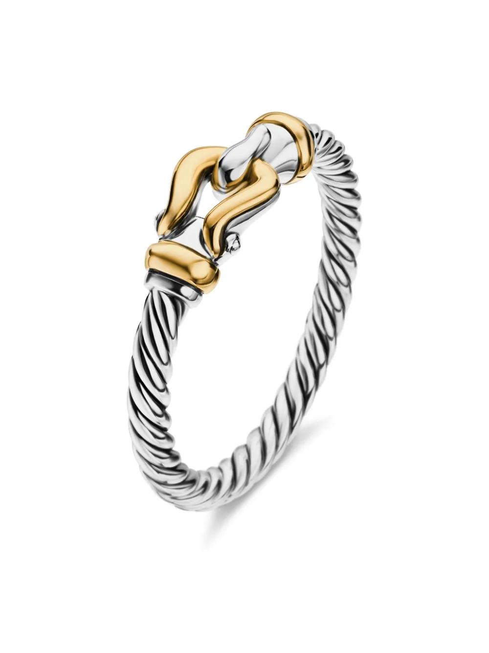 David Yurman 18kt Yellow Gold and Sterling Silver Petite Buckle Ring (2mm), view 4