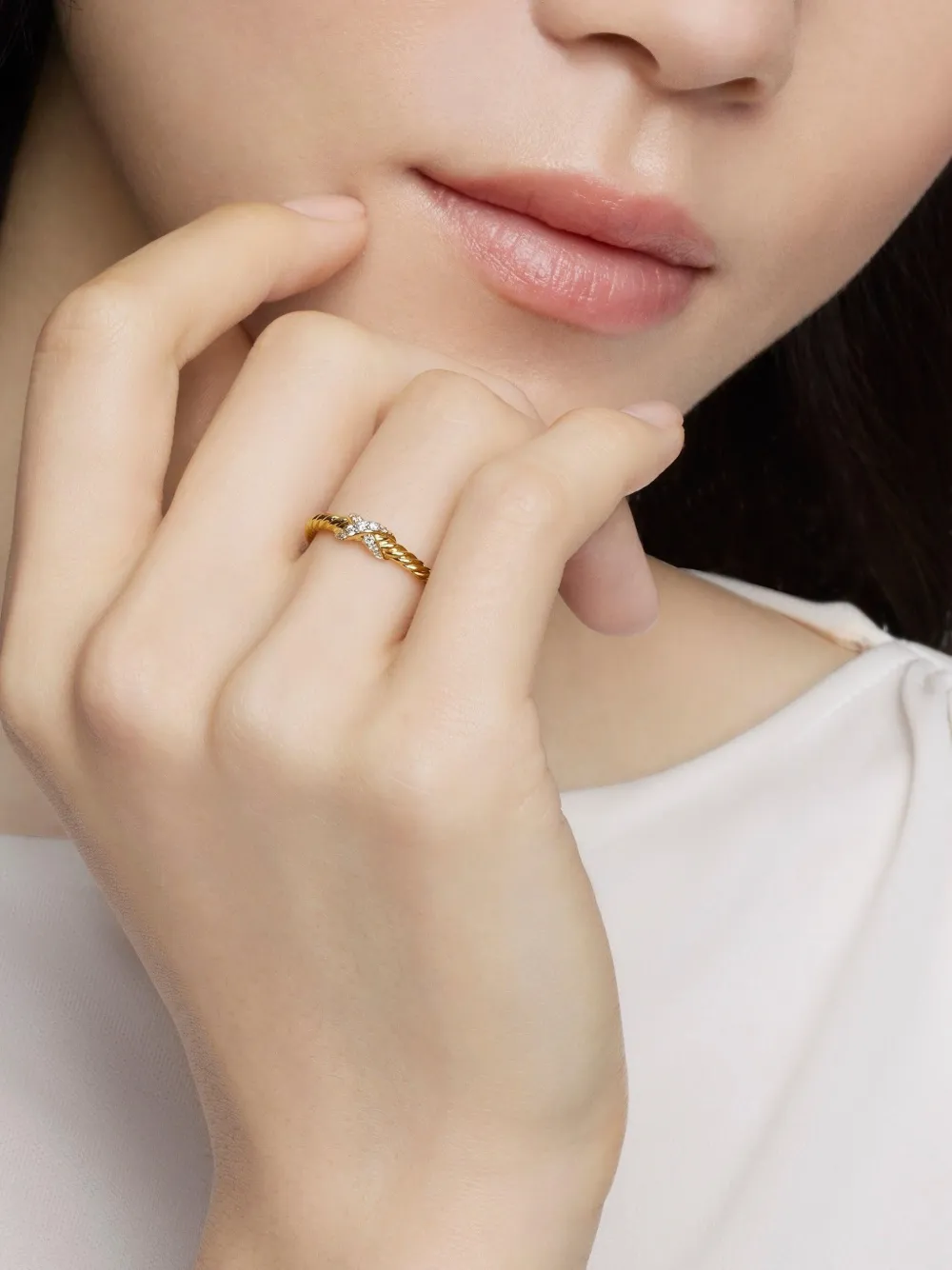  David Yurman 18kt Yellow Gold Petite X Diamond Ring (2.2mm) 