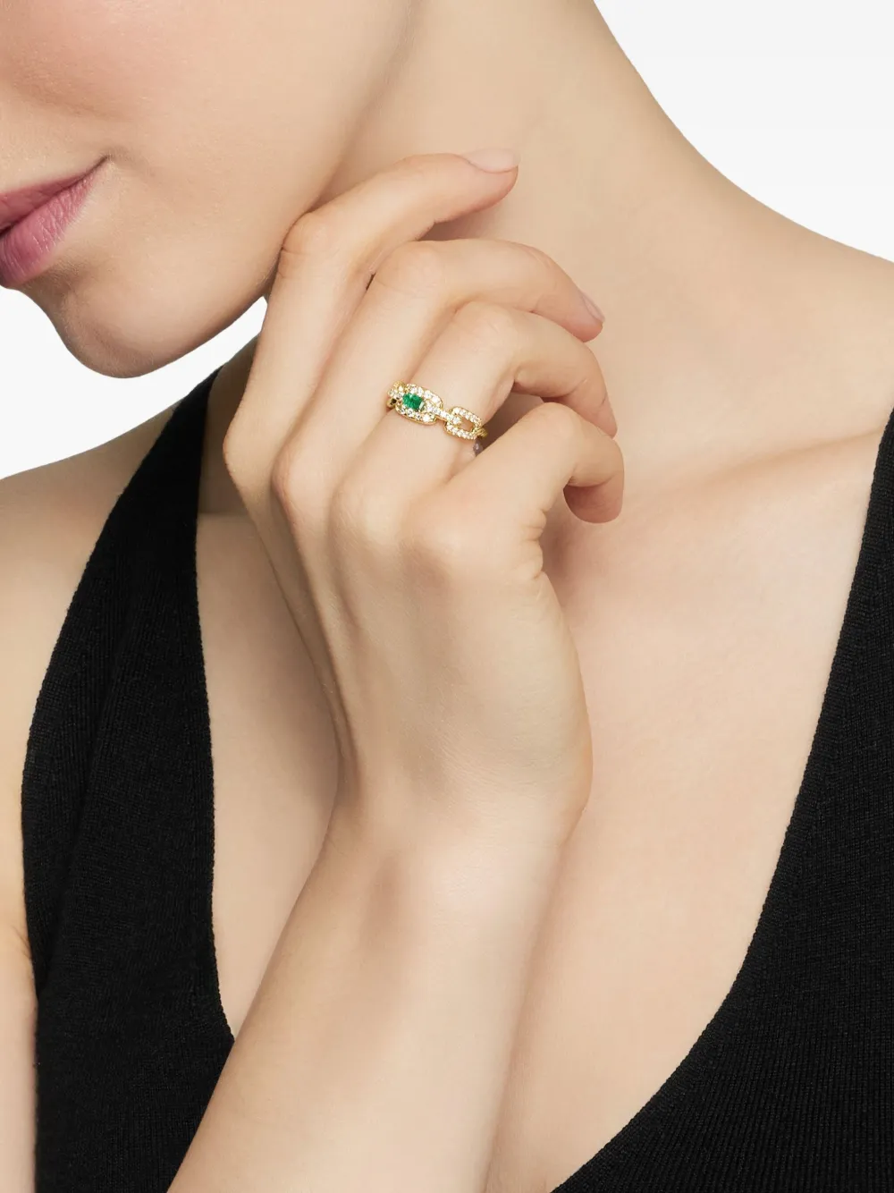 David Yurman Stax Chain Link diamantring i 18K gult guld med smaragd (7 mm) | Image 2
