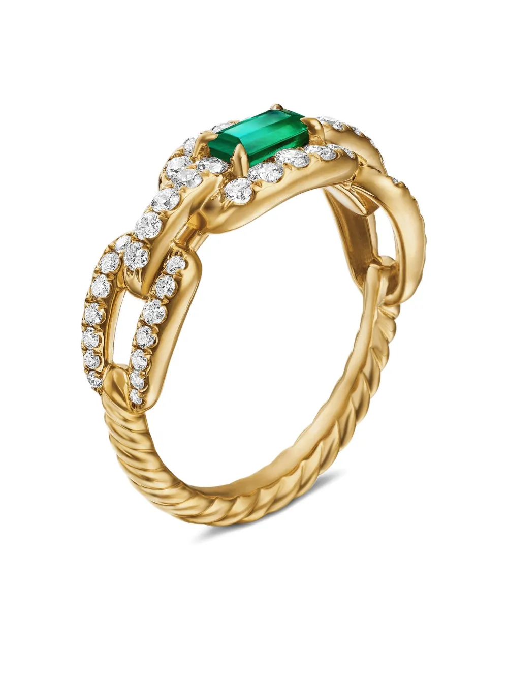 18kt Yellow Gold Stax Chain Link Emerald And Diamond Ring (7mm)