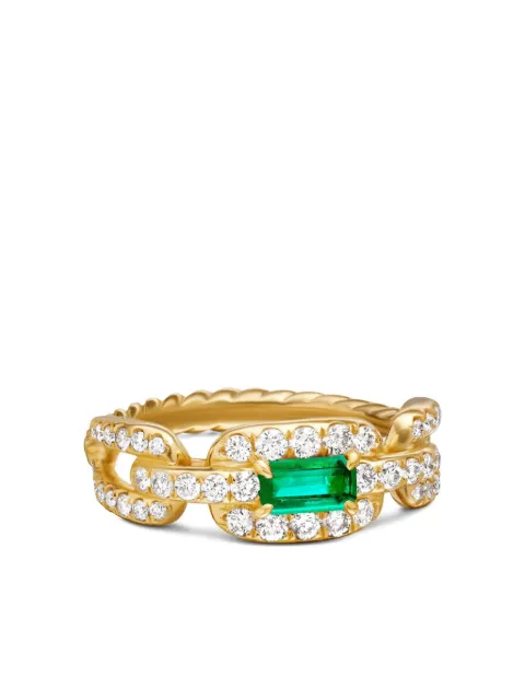 David Yurman 18kt yellow gold Stax Chain Link emerald and diamond ring (7mm)