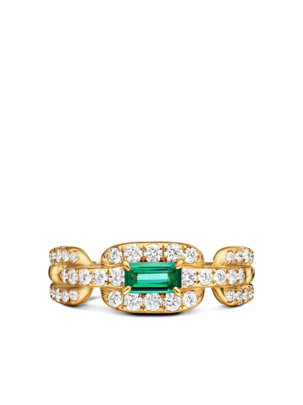 18kt Yellow Gold Stax Chain Link Emerald And Diamond Ring (7mm)