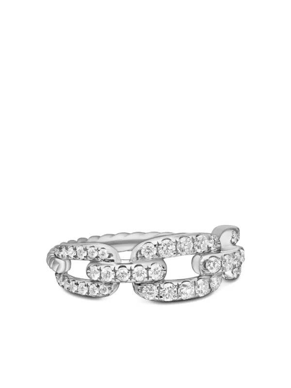 David Yurman 18kt White Gold Stax Chain Link Diamond Ring (7mm)