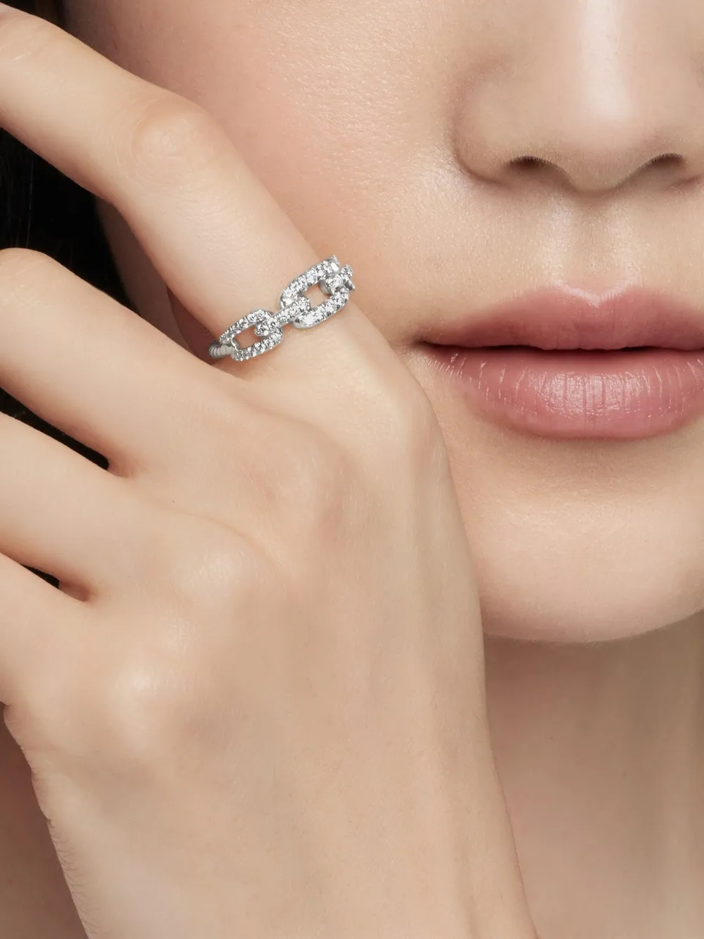  David Yurman 18kt Stax Chain Link Weißgoldring Mit Diamant 7mm   Silber 
