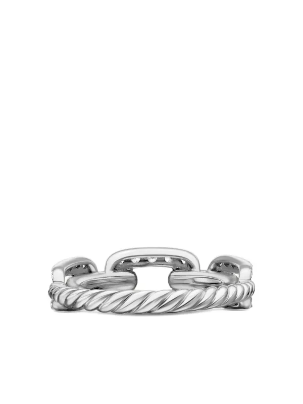 David Yurman 18kt White Gold Stax Chain Link Diamond Ring (7mm