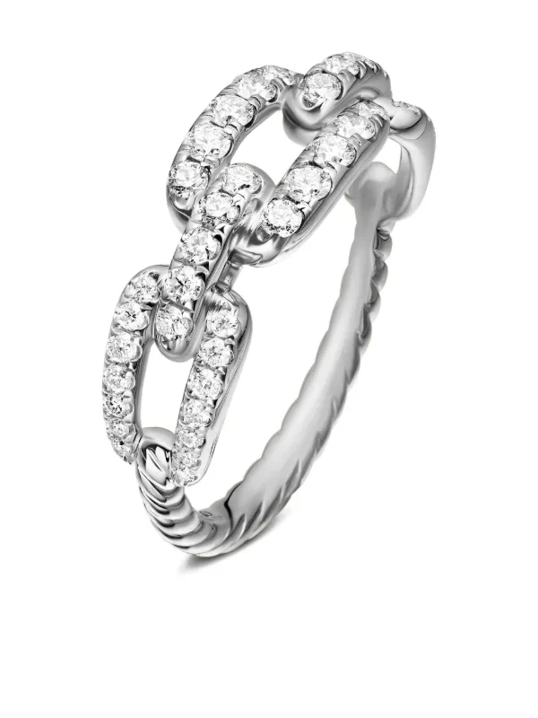 David Yurman 18kt White Gold Stax Chain Link Diamond Ring (7mm