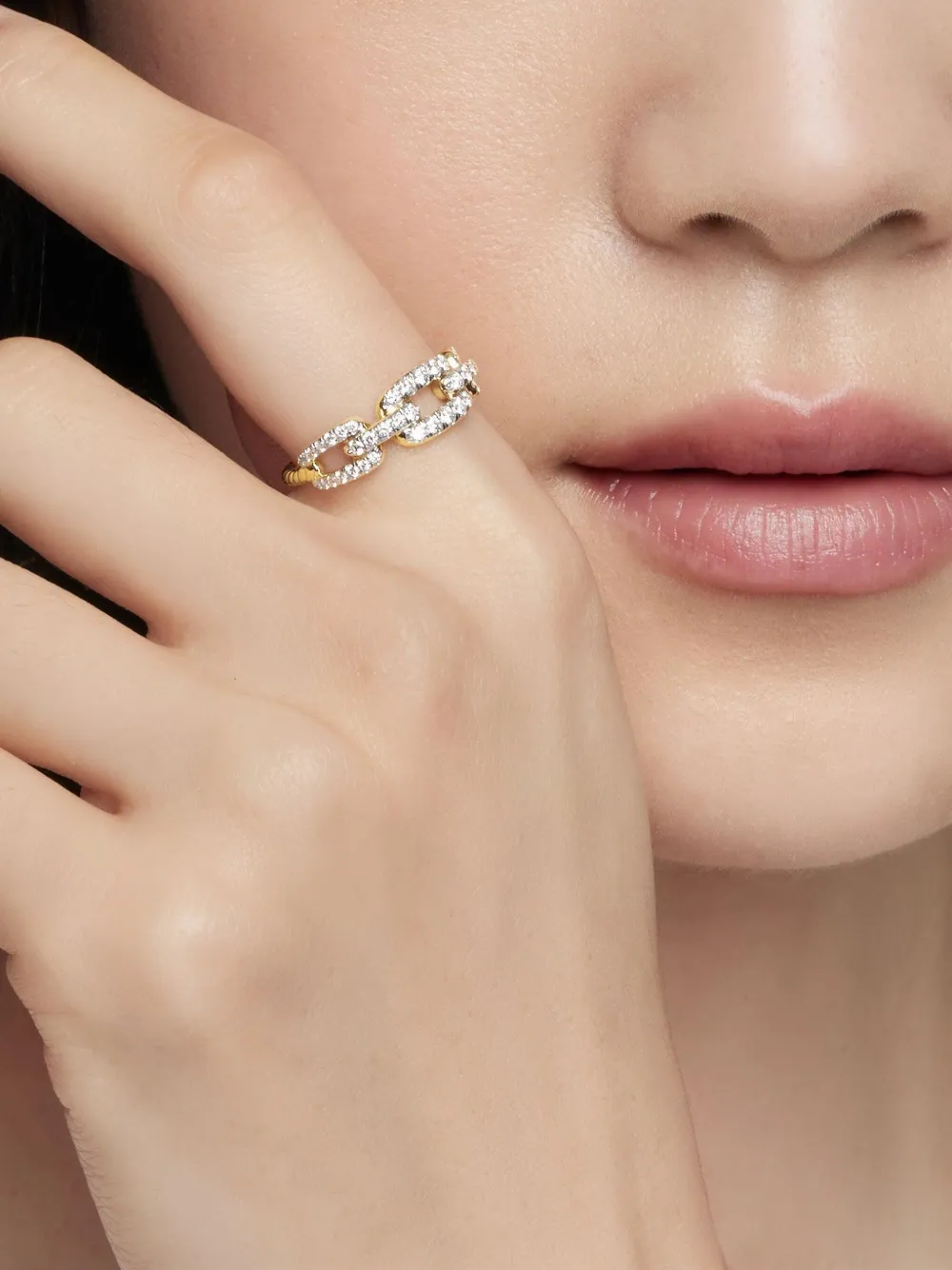  David Yurman 18kt Stax Chain Link Gelbgoldring Mit Diamanten 7mm 