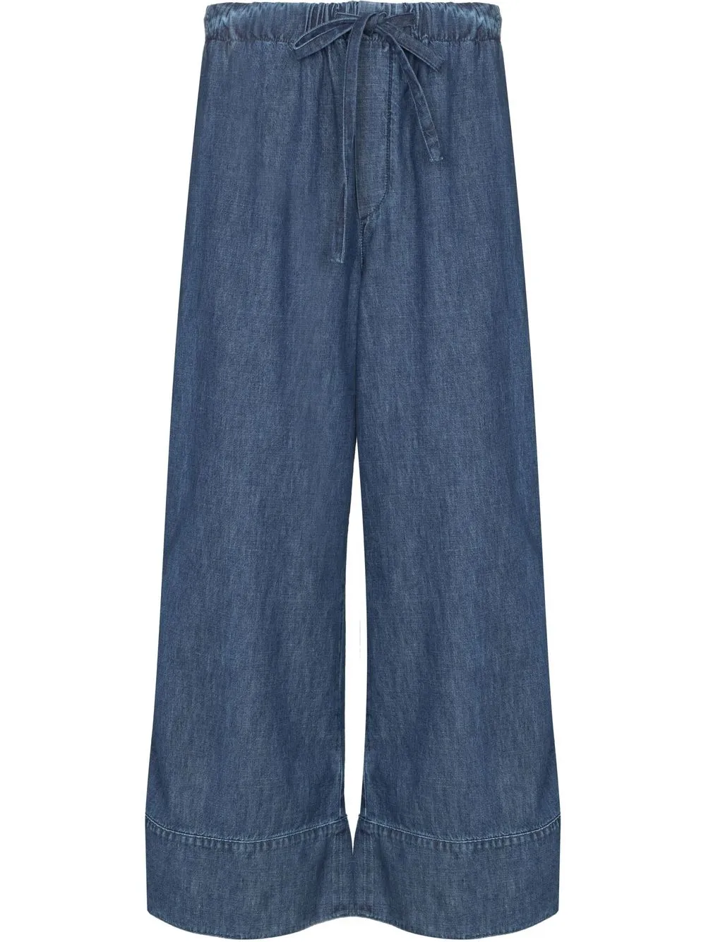 Valentino Denim-chambray Drawstring Palazzo Pants In Blue