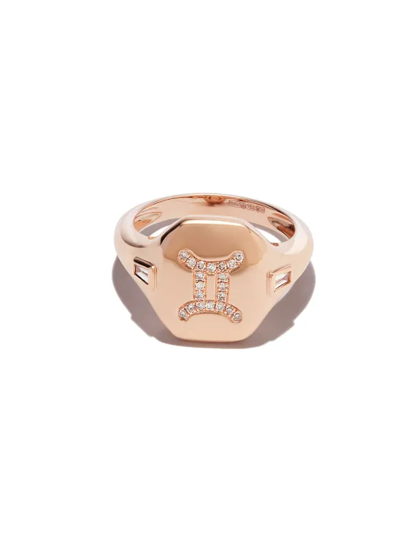 Shay 18K Rose Gold Gemini Diamond Signet Ring in Pink