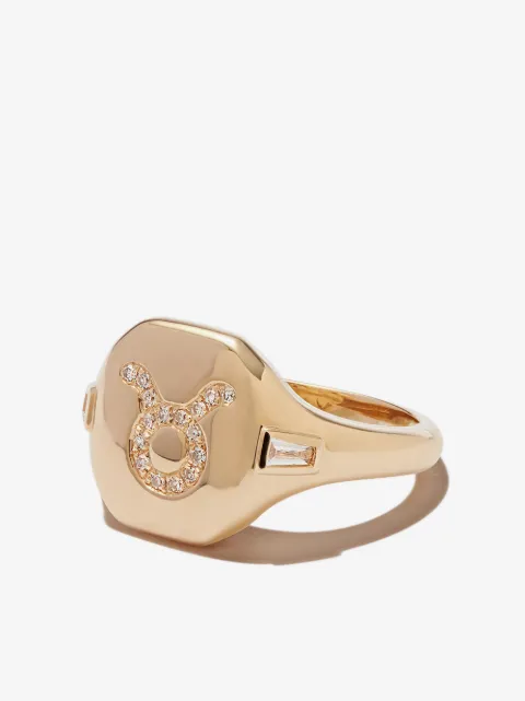 SHAY 18K yellow gold taurus diamond signet ring