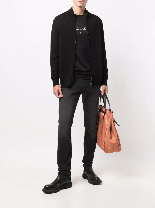 Emporio Armani zip-up Virgin Wool Cardigan | Black | FARFETCH