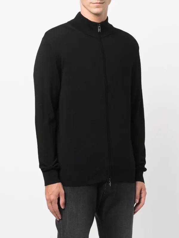 Emporio Armani zip-up Virgin Wool Cardigan | Black | FARFETCH