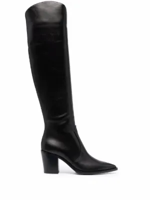 black leather heeled boots for women