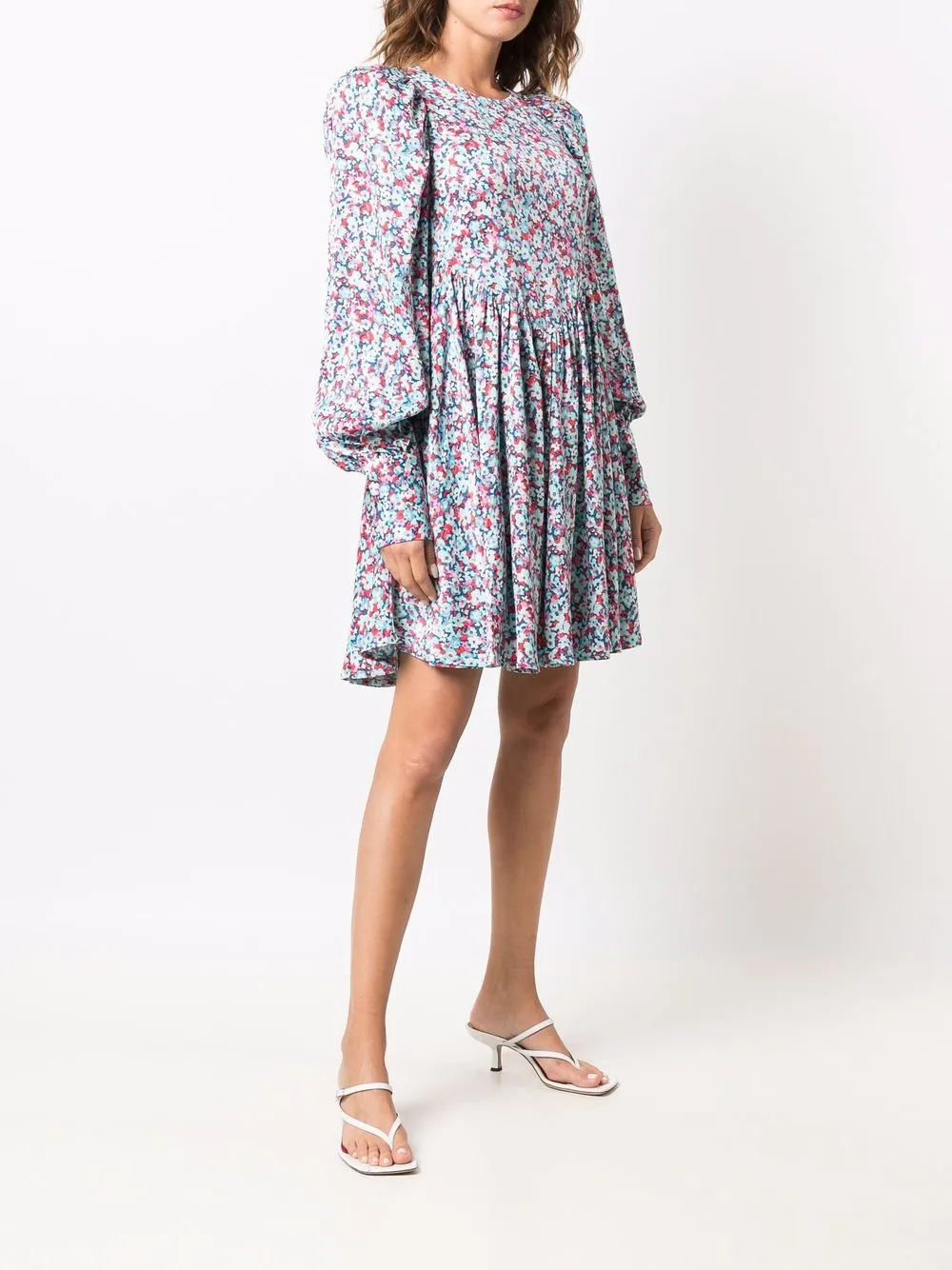 Rotate Birger Christensen Rotate Round Neck Floral Printed Mini Dress In Blau