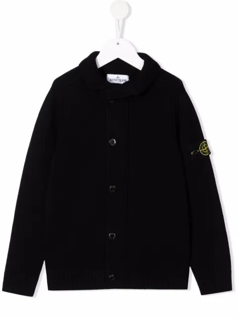 Stone Island Junior كارديغان بشارة شعار وحياكة سميكة