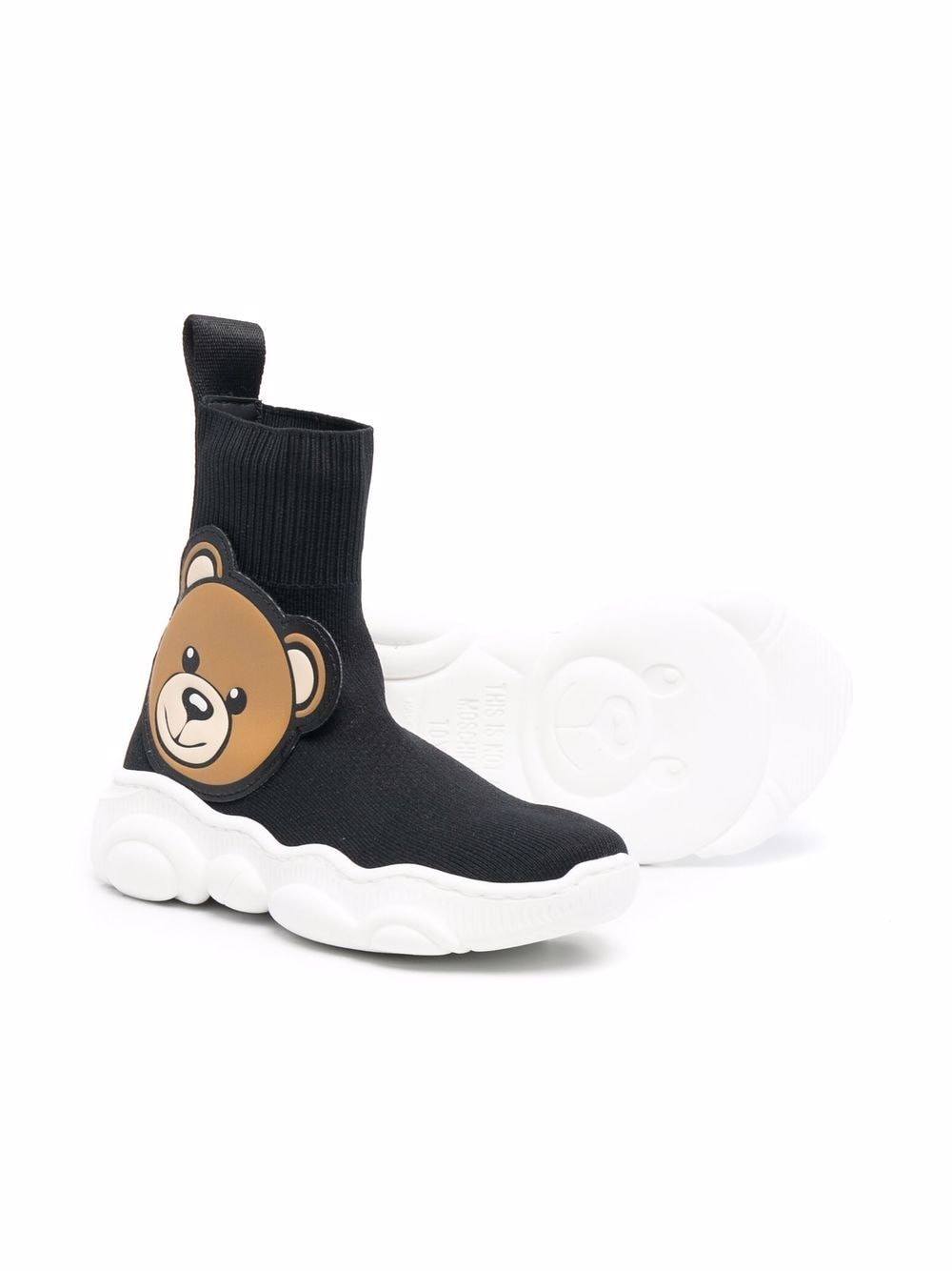 Shop Moschino Teddy Bear-embellished Sock-style Sneakers In Black