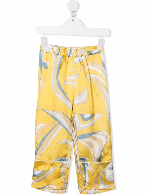 PUCCI Junior pantalon en satin à imprimé abstrait