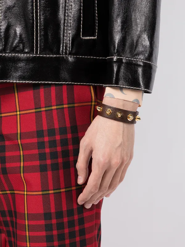 【UNDERCOVER】真鍮 ダブルバックル LEATHER CUFF F Undercover stud-detail Leather Cuff | Brown | FARFETCH ID