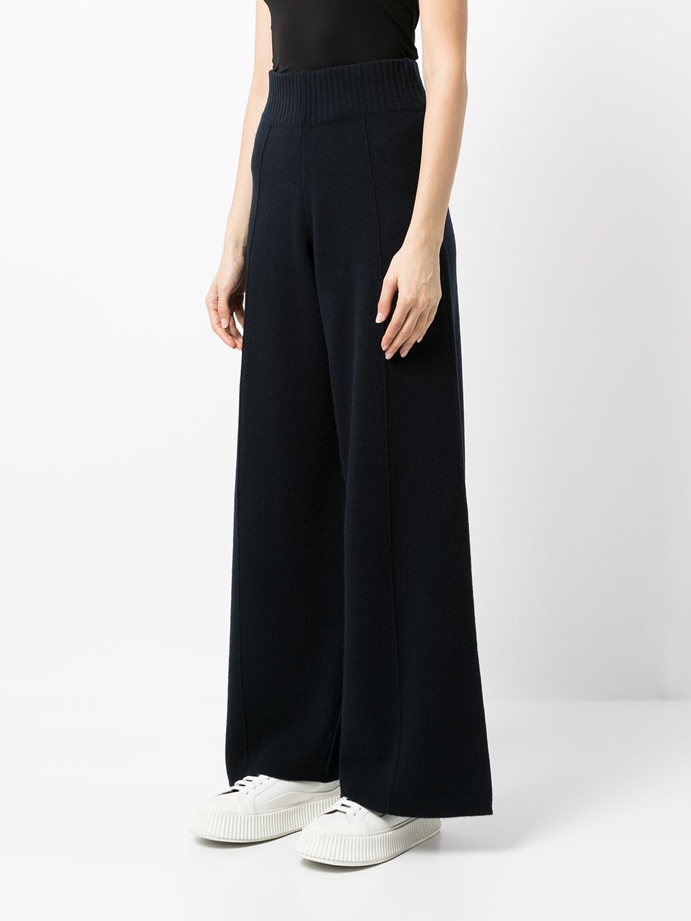 Shop Pringle Of Scotland High-waist Wide-leg Knitted Trousers In Blue