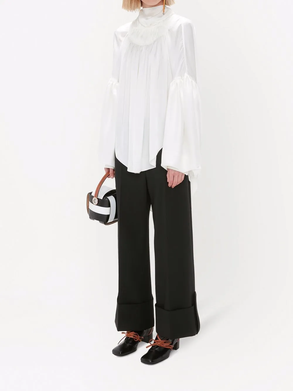 Jw Anderson Gathered Cowl Neck Blouse In 白色