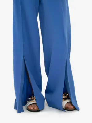 SPLIT HEM WIDE LEG TROUSERS in blue 