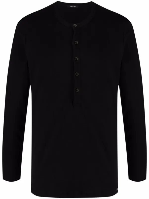 TOM FORD ブラック ヘンリーネック 長袖カットソー 46 メンズ TOM FORD