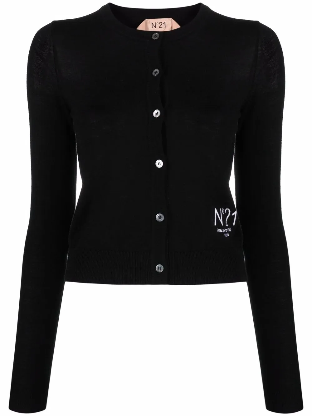 N°21 Intarsia-logo Cardigan In 黑色