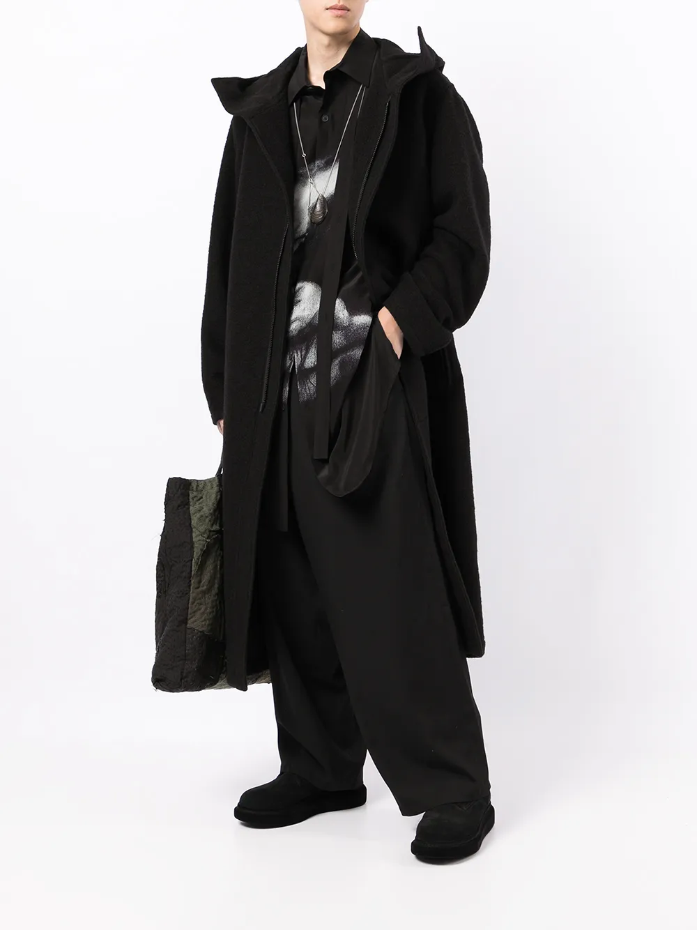 YOHJI YAMAMOTO HOODED FASTENER COAT-