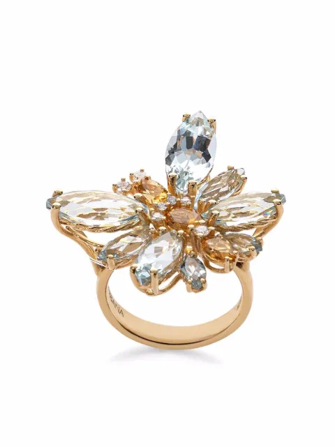 Dolce & Gabbana 18K yellow gold Butterfly aquamarine, citrine and diamond ring