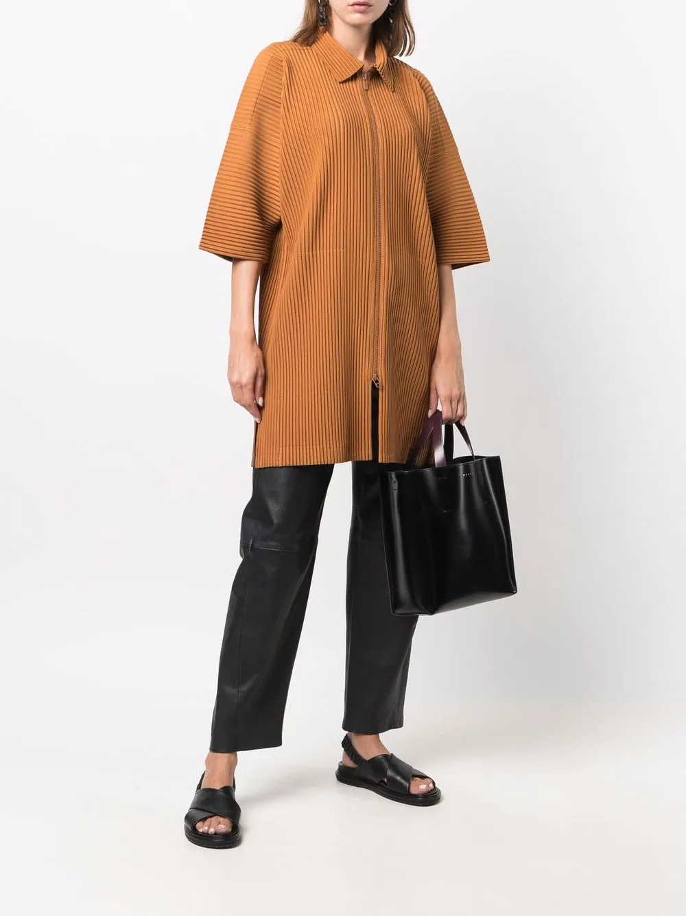 фото Pleats please issey miyake рубашка на молнии с плиссировкой