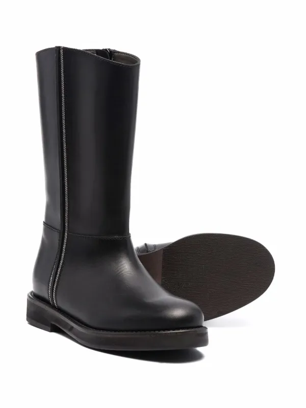 Brunello Cucinelli Kids chain-link Detail Tall Boots | Black